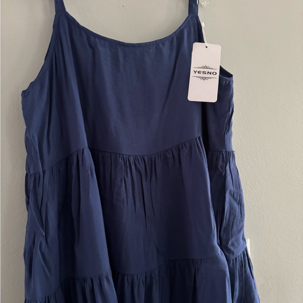 Navy Blue Tiered Maxi Dress Vacation Leisure SzM